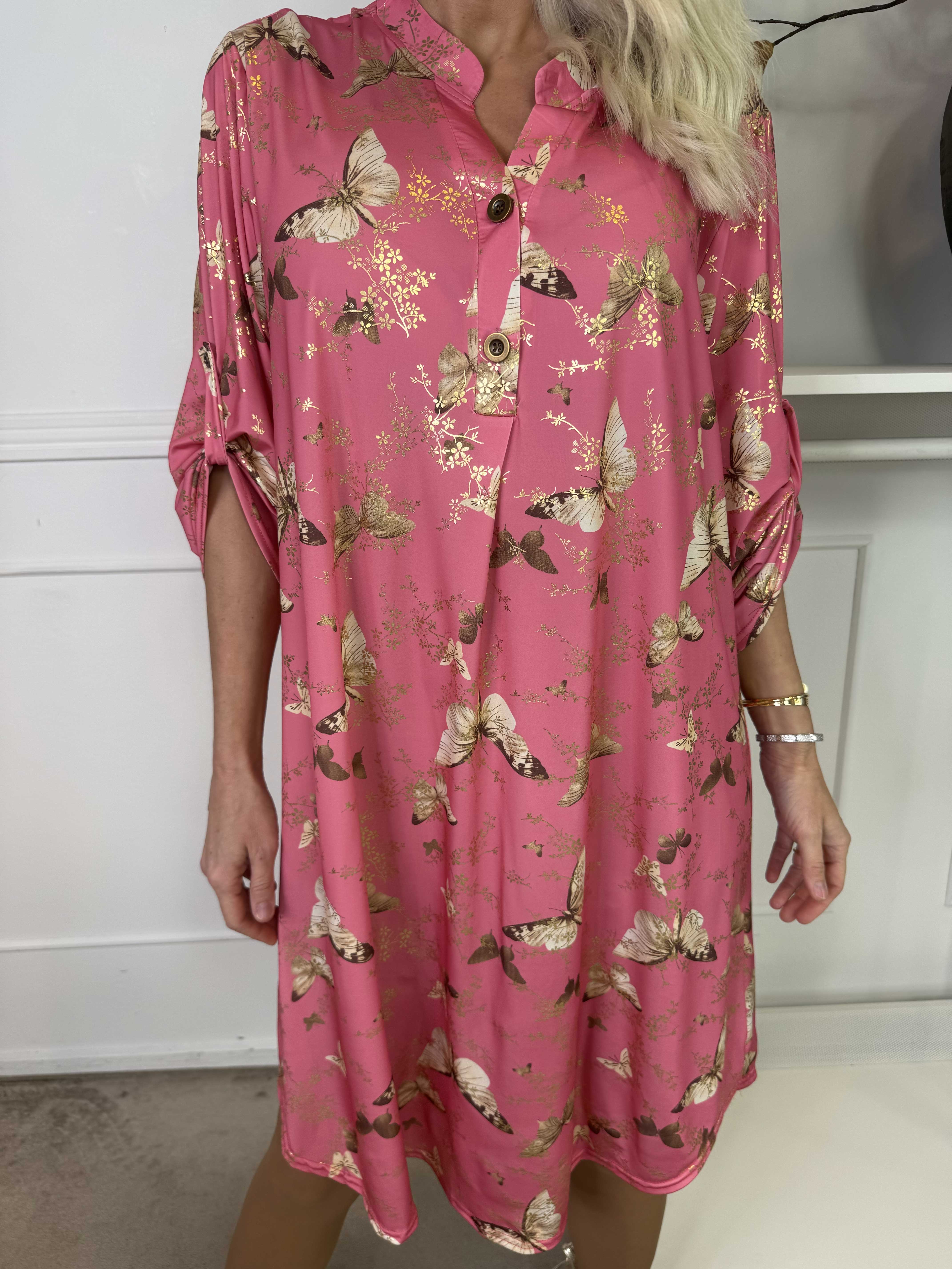 Ebba Butterfly - Elastisk kjole med guld detaljer og sommerfugle